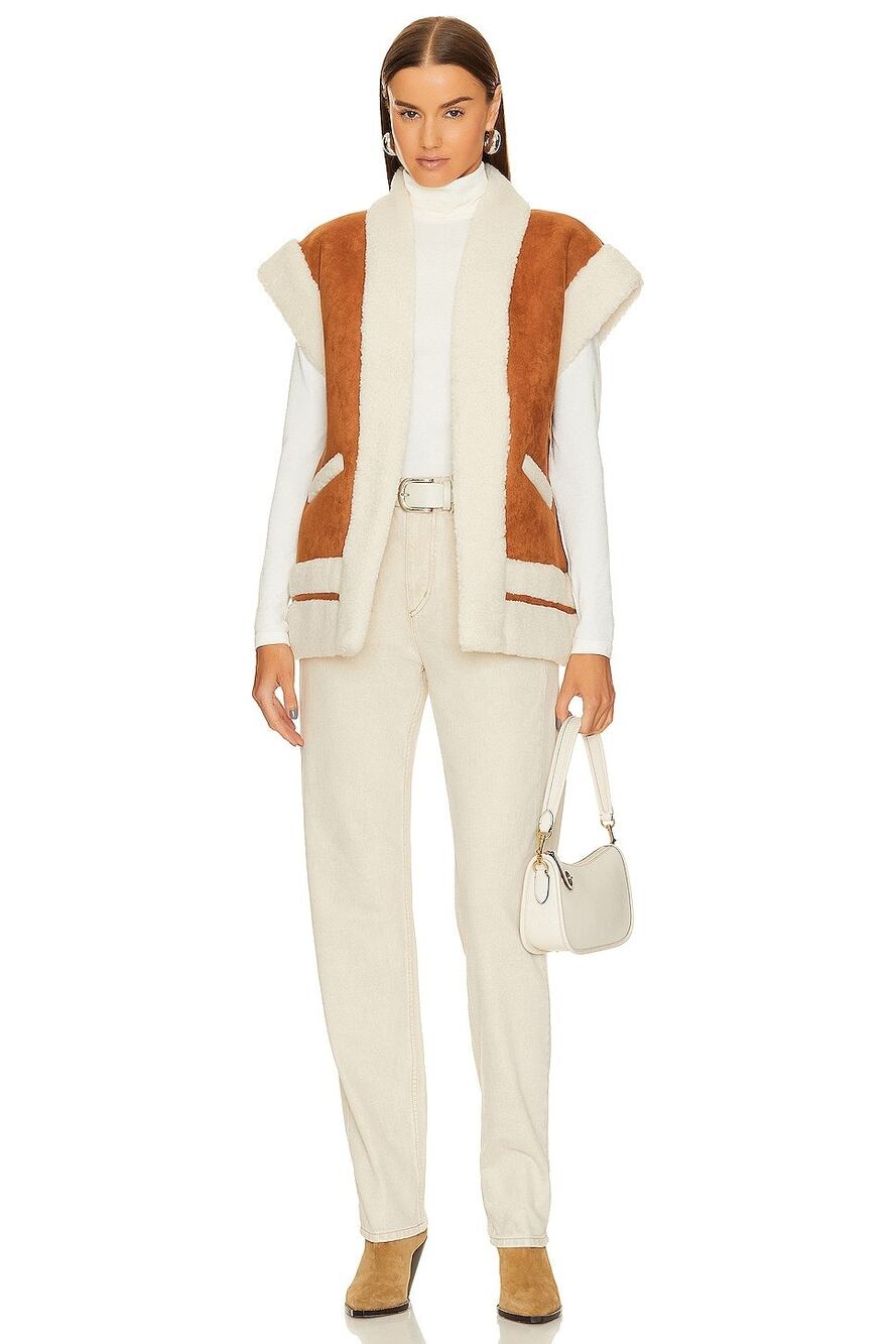 NWT Central Park West Faux Fur Trim Alwyn Vest Size Medium